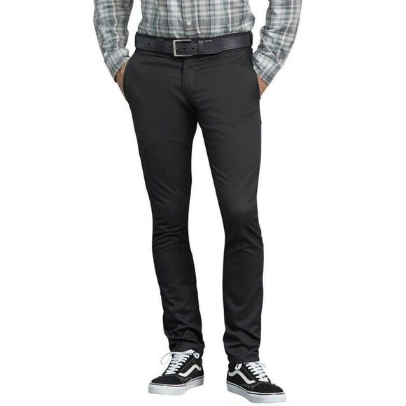 Dickies Mens Black Classic Fit Flat Front Slash Pocket Dress Pant Size 38X32